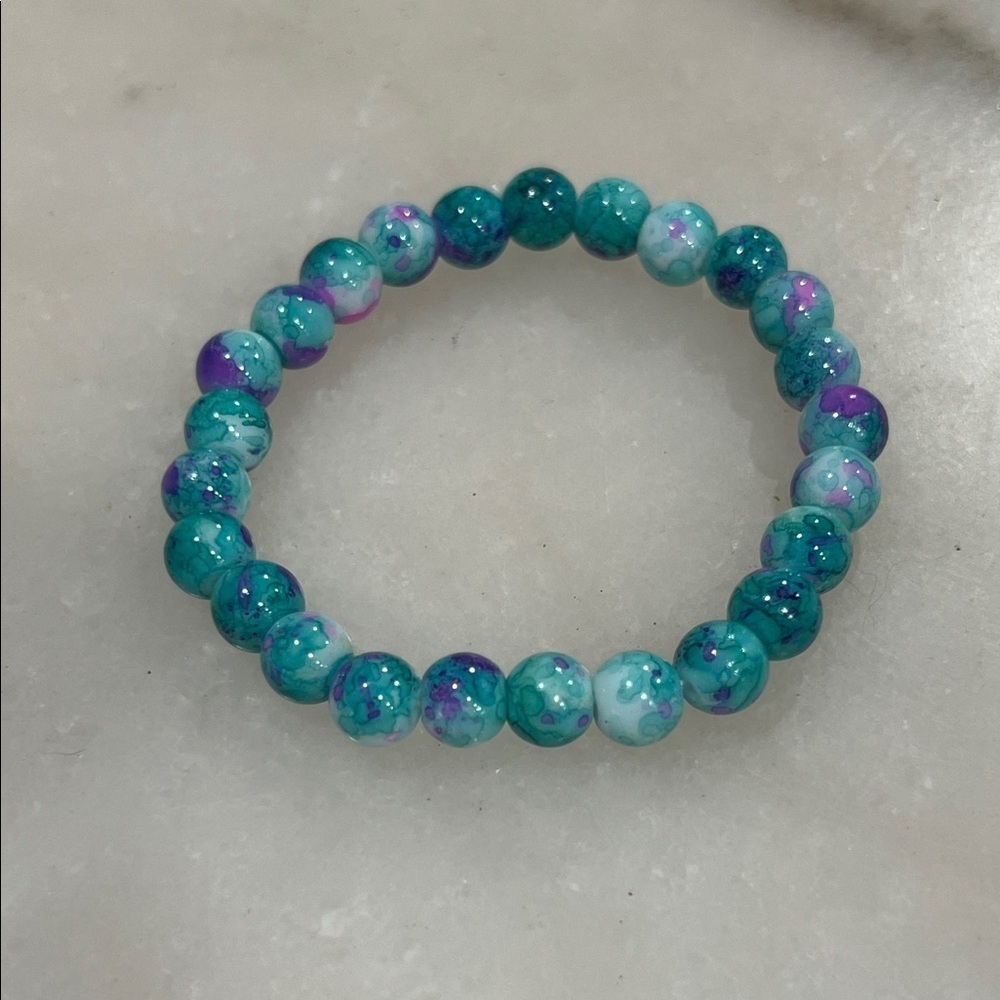 Vibrant Teal and Purple Beaded Bracelet